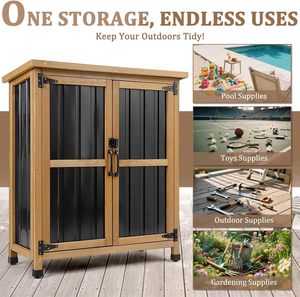 SDGS018 Weatherproof Outdoor Storage Shed <b>Cabinet</b> with <b>Lockable</b> Doors Wood & Metal Construction for Garden Patio - Product Image 4