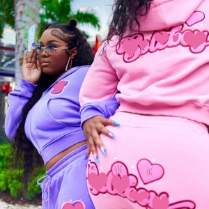 Spring 2025 <b>Women</b> Clothing Custom Sweatsuit Premium Rhinestone Oversized Two Piece Set <b>Velour</b> <b>Tracksuits</b> for <b>Women</b> Zip up Hoodie - Product Image 1