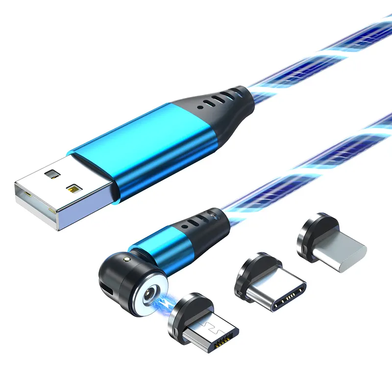 540 도 흐르는 휴대 전화 충전 자기 usb 케이블 마그네틱 led 라이트 케이블 3 1 usb 유형 c 케이블 3a 빠른 충전