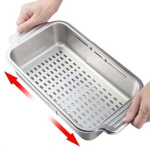 Panier d'égouttage rétractable double en PP, ABS, silicone et aluminium pour évier de cuisine, pour légumes, bols, baguettes et vaisselle - Product Image 5