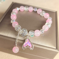 Bracelet en perles de verre bleu en gros, breloque cœur en cristal, bijoux faits main élégants pour femmes et filles, cadeau