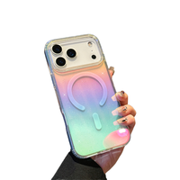 Casing iPhone 16 Ganti Warna Laser Aurora Transparan Berkilau untuk iPhone 13 17 15 Pro Max, Casing Ponsel Mewah Gradasi Glitter