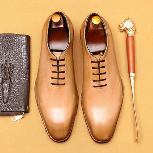 Hecho a mano de cuero genuino verde de los hombres de punta estrecha Oxfords Formal Oficina de negocios zapatos de boda con cordones transpirables antideslizantes - Product Image 1