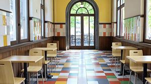 Mesa <span class=keywords><strong>de</strong></span> Restaurante OEM Surface, Banco <span class=keywords><strong>de</strong></span> Metal Negro, Montado en el Suelo, Construcción Aislada y Duradera <span class=keywords><strong>para</strong></span> Snack Bar, Cafetería, Empresa - Product Image 3