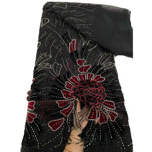 Encaje de tul con cuentas y flores 3D NI.AI, encaje de terciopelo con cuentas, encaje de tul para vestido de novia, material para vestido de fiesta - Product Image 1