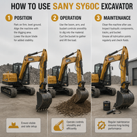 Excavatrice Sany SY60 d'occasion durable, haute efficacité, pour projets d'aménagement paysager, machine d'excavation sur chenilles Sany