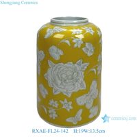 Vase de table en porcelaine de style antique traditionnel, série RXAE-FL24, motif floral sur fond jaune, décoration d'intérieur