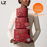 Bolsa de Maquiagem em Couro PU LZ, Estojo de Viagem para Cosméticos, Organizador de Necessaire para Mulheres, Caixa Cosmética Grande com Espelho