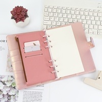 Portefeuille en cuir PU rose personnalisé, amovible, pour planificateur, budget, carnet à anneaux A6, couverture de carnet