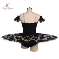 Tutu de ballet professionnel BLL549 Corsage en spandex noir avec tutu de performance à garniture dorée avec conception imprimée préférée de danse