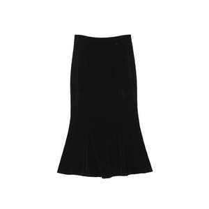 Falda Midi de Terciopelo Runqi, Cintura Alta, Corte Ajustado, Estilo Cola de Pez, N8791, Talla Grande, Otoño Invierno, Color Negro Sólido para Mujer - Product Image 5