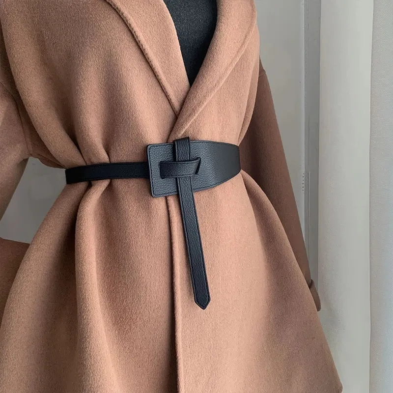 Cinturones de diseñador para mujer, fajas largas de piel sintética suave con nudo de alta calidad, abrigo ancho, cinturón