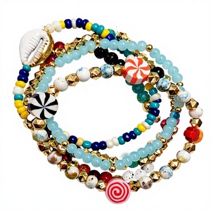 Colorful Bohemian <b>Beaded</b> <b>Bracelets</b> Set With Shell And Candy Pattern Acrylic Resin Gold Plated Unisex Party Jewelry Gift - Product Image 1