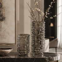Vase en verre gaufré, couleur champagne fumé, vase décoratif pour fleurs, centre de table moderne pour la décoration de la maison et des hôtels