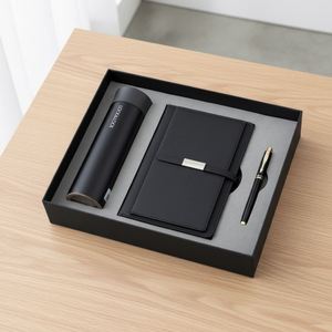 Ensemble cadeau d'entreprise de luxe avec logo personnalisé, papeterie rechargeable, carnet, bouteille d'eau, ensemble de stylos A5, thermos en cuir, journal - Product Image 3