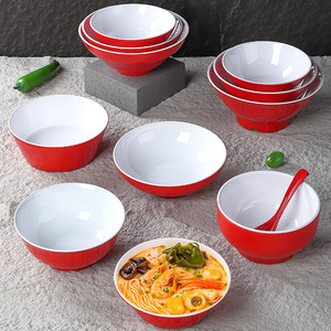 Juego de tazones de melamina rojos y blancos para sopa de fideos, ramen, uso en restaurantes de comida rápida - Product Image 2