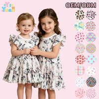 Robe à volants florale pour petites filles, col rond, manches bouffantes, imprimé floral aquarelle, robe de fête quotidienne pour enfants, impression de logo personnalisée