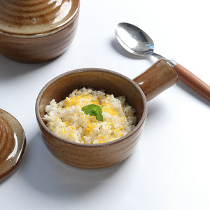 Tazón de cerámica con asa lateral y tapa, hecho a mano, estilo Wabi Sabi, para ensalada, uso doméstico - Product Image 4