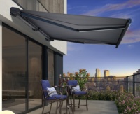 Auvent rétractable en polyester et alliage d'aluminium, motorisé, télécommande électrique, protection solaire extérieure, balcon, patio, jardin