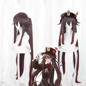 Vente en gros 32 pouces Genshin Impact Hutao Cosplay perruque <span class=keywords><strong>dégradé</strong></span> 2 queues de cheval synthétique longue ligne droite résistant à la chaleur <span class=keywords><strong>cheveux</strong></span> - Product Image 1