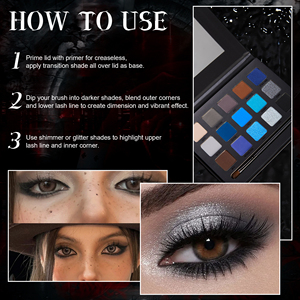 Palette Ombretti Gotici Scuri 15 Colori, Trucco Halloween, Opaco e Glitterato, Alta Pigmentazione, Vegano, Impermeabile, Professionale OEM - Product Image 2