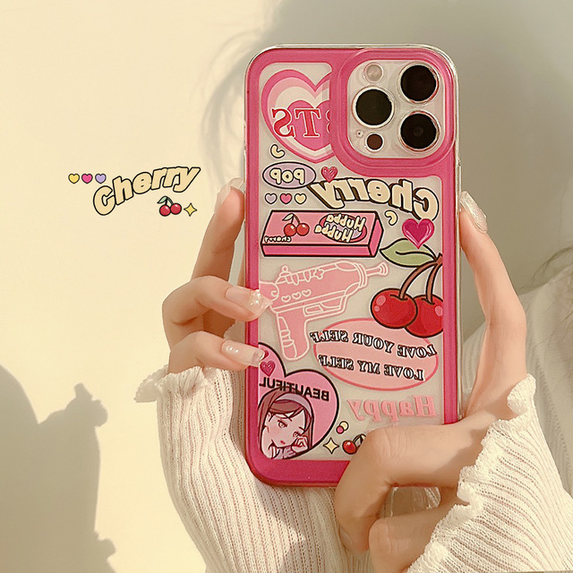 Cute Cartoon Pink Girl Phone Case for iPhone 14 13 12 11 Pro Max Mini X XR XS 8 7 Plus SE2022 Soft Shockproof Bumper Clear Cover