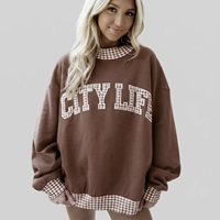 Sweat-shirt à capuche col rond personnalisé avec imprimé lettres à carreaux style urbain, décontracté, streetwear, coupe oversize pour femme – Grande Vente