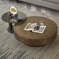 Ensemble de table basse ovale contemporaine de luxe en or moderne avec plateau en marbre et métal en acier inoxydable, meubles de salon