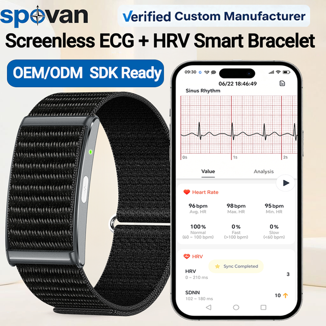 Custom Logo Android IP68 Waterproof Screenless ECG HRV Band Unisex Fitness & Activity Tracker Heart Rate Blood Oxygen SDK