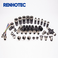 Conector Circular RENHOTEC M8 para Montaje en PCB, Macho de 3-8 Pines, Enchufe en Ángulo Recto, Carcasa Metálica, Cable Blindado de 60V para Automoción