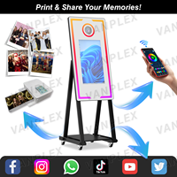 Grand miroir magique pour selfie fin avec écran tactile de 21,5 ou 32 pouces et cadre LED, prêt pour l'impression photo, valise de transport incluse