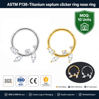 Cincin Klik Titanium G23 Halus untuk Tulang Hidung, Hiasan Bunga dengan Zirkon Multi-Cut, Cocok untuk Gaya Sehari-hari dan Malam Hari, untuk Anak-anak, 18K