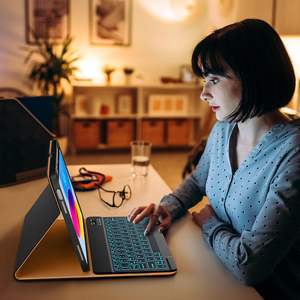 Laudtec pour iPad 11ème A16 étui avec clavier rétro-éclairé sans fil détachable clavier cuir <span class=keywords><strong>Folio</strong></span> couverture avec poche porte-crayon - Product Image 4