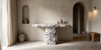 Table console en marbre Calacatta Viola, table moderne pour couloir et entrée, table console en pierre naturelle pour villa, décoration intérieure