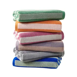 定制优质100% 棉毛圈条纹超尺寸快干奢华色织游泳浴巾