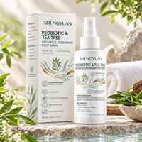 Spray désodorisant pour pieds post-biotique fermenté en gros, brume rafraîchissante botanique à l'arbre à thé sans alcool pour chaussures