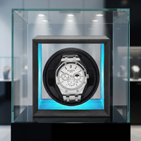 Boîte à remontoir de montre portable mini avec moteur silencieux, rotateur automatique de montre avec lumière LED bleue et vitrine en verre