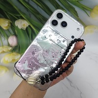 Coque de téléphone imprimée léopard cerise pour Redmi Samsung Huawei avec dragonne perlée noire pour iPhone 17 Pro Max 16