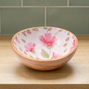Tazón de Madera Decorativo con Estampado Floral para Servir Ensaladas, Frutas, Comedor, Hogar, Cocina - Product Image 3