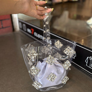 Luxury Diamond Flower Basket Bag PVC <b>Clear</b> Women <b>Handbags</b> Designer Crystal Shoulder Bag Rhinestone Bucket Bags for Women Clutch - Product Image 4
