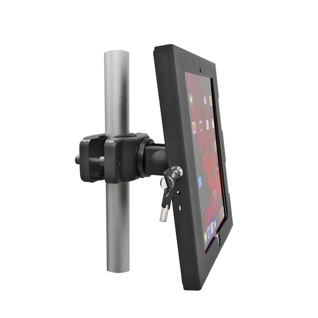Tablet Pole Mount with Case for iPad 10.2-10.5 Inch Metal Black Max 3kg Capacity Fits 25/40mm Diameter Poles