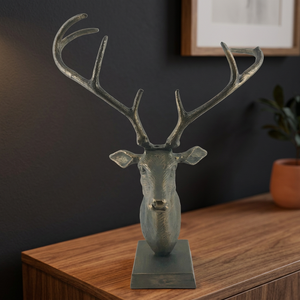 Green with Gold Antique Finished Stainless Steel Pop Art Birthday Table Top Decorative Metal Reindeer Square Base for Home Decor - Product Image 3