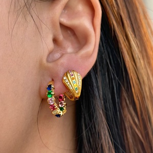 Nuovi <span class=keywords><strong>Orecchini</strong></span> a Cerchio Dazan in Acciaio Inossidabile Placcato Oro 18k, Ipoallergenici, Stile Vintage Lucido con Zirconi Colorati a Forma di <span class=keywords><strong>Corallo</strong></span> - Product Image 4