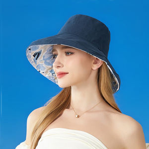 قماش مزدوج الجانب للنساء حافة واسعة حافة معدنية سلكية الصيف UPF50 + زهرة السفر الشاطئ قابلة للطي عكسها - Product Image 3