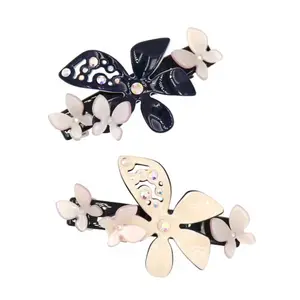 YIYI Butterflies And Flowers Hair Barrette Hollow Flower Hair Clip With Petals And Rhinestones Elegant Hair Clip