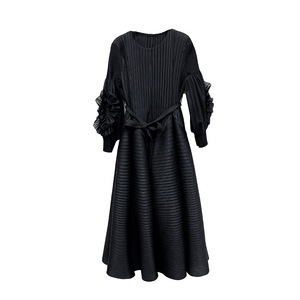Nuovo Abito <span class=keywords><strong>Lungo</strong></span> Primaverile da Donna <span class=keywords><strong>Casual</strong></span> con <span class=keywords><strong>Maniche</strong></span> a Petalo, Gonna a Strati e <span class=keywords><strong>Maniche</strong></span> a Lanterna, Taglie Forti, Plissettato - Product Image 6