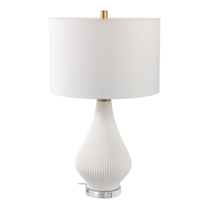 Modern Table Lamp Teardrop Textured Stoneware Base Fabric Shade Bedroom Living Room Bedside Desk - Product Image 2