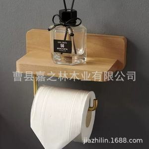 Estante de almacenamiento de madera simple para baño con ganchos, portarrollos de papel higiénico de madera, soporte de pared de madera maciza para artículos diversos - Product Image 2
