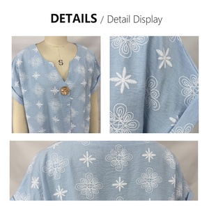 Blusa de mezcla de viscosa con estampado floral para mujer, cuello en V, botones dorados, <span class=keywords><strong>manga</strong></span> <span class=keywords><strong>corta</strong></span> con puños, camisa tipo chemise. - Product Image 6