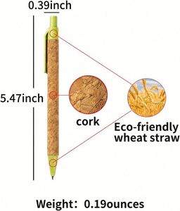 Juego de Bolígrafos Ecológicos de Corcho y Bolígrafos Reciclados con Tinta Negra, Productos Sostenibles para Escribir o Tomar Notas, Material de Paja de Trigo - Product Image 3